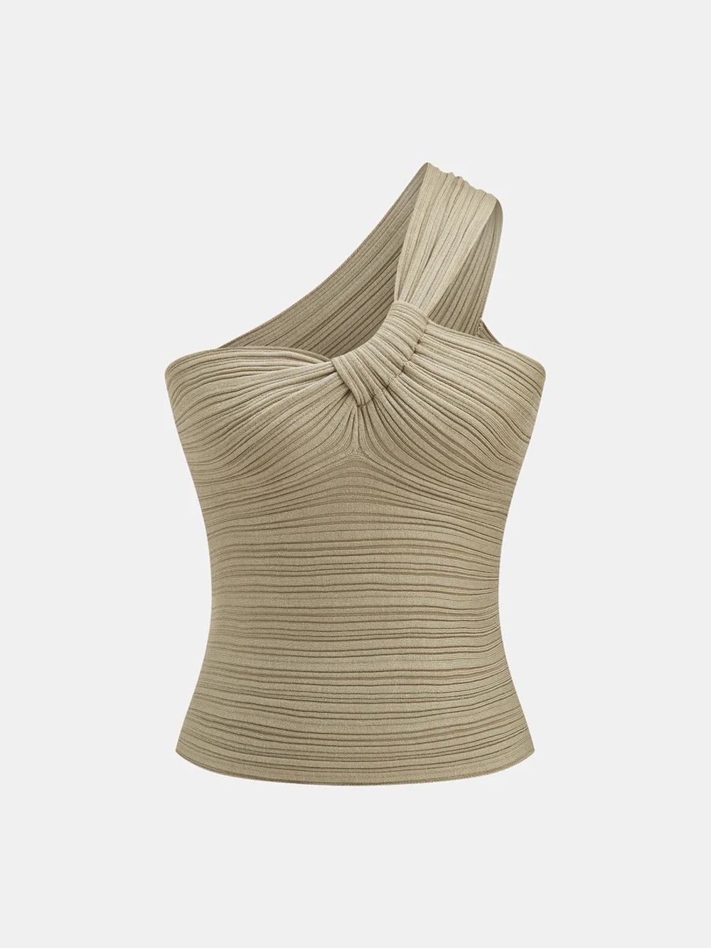 Commense Twisted One Shoulder Ribbed Knit Top